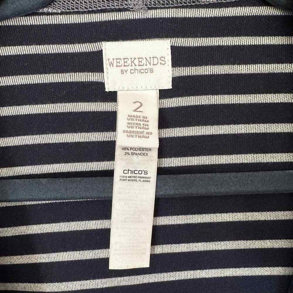 Weekends by Chico's Open Front Cardigan Gray Blue Inside Stripes Women's L - Picture 4 of 8